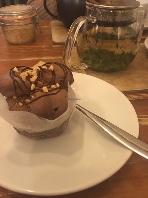 Vegan hazelnut cupcake and mint tea!  at Brew Lab in Edinburgh
