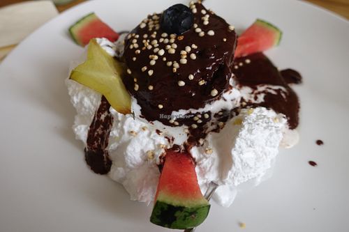 "Veganer" Dessert, a cake with all of these toppings freshly baked! at triVida in Klagenfurt