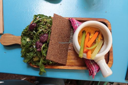 raw sandwich,raw vegan hummus with veggies. at The Green Patio in Cusco