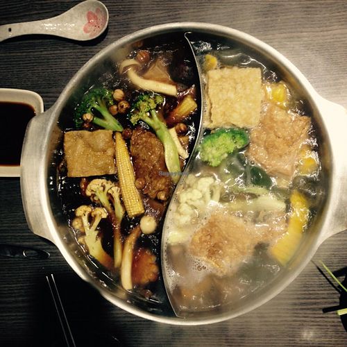 spicy soup and Japanese kelp  at Ruò Hé Vegetable Hot Pot - Like Lotus  in Taipei