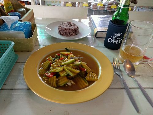 quite good stir-friedpumpkin with garlic, red chiles and basil at Mild cafe in Chiang Mai