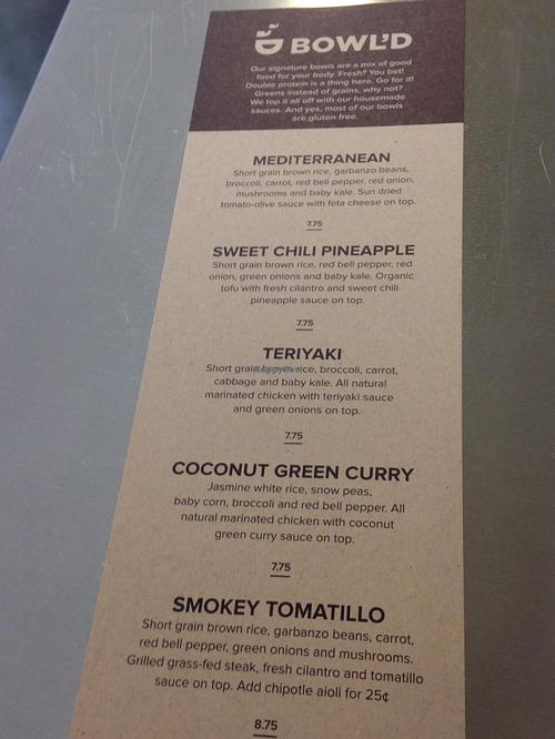 Menu at BOWL'D in Arlington
