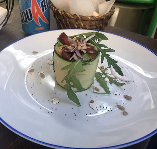 Plato del día: rollito de calabacin frío con cuscus at Ay Mi Madre in Madrid