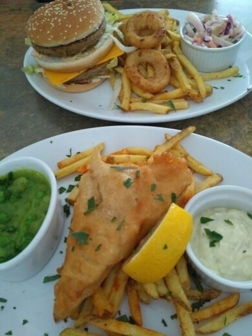 vegam fish n chips, double burger at Veg Bar in South West London