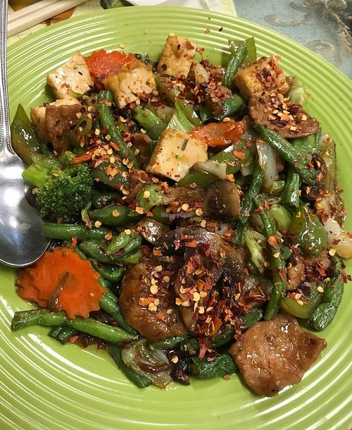 Hot & Spicy Green Beans w/ soy chicken  at Green Lotus Vegan in Gilbert