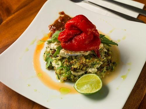 Vegan Zucchini Fritters at Backyard Cafe - Riverside in Phnom Penh
