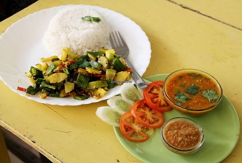 Vegan thali. It wasn´t really a thali in my opinion, because usually in thali there´s more small dishes.  at Vegan and Raw in Varanasi