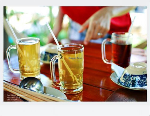 Red bean Tea and Mã Đề Tea (a sort of roots fusion tea)  at Sen Thien Quan in Nha Trang