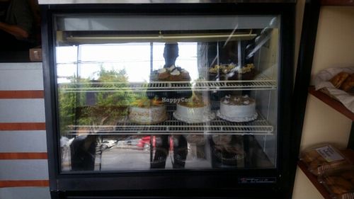 vegan cakes with my reflection at Mana in Tijuana
