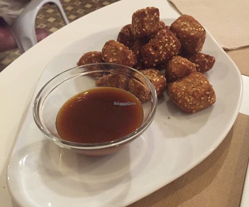 seitan nuggets and homemade bbq sauce at Integral Figueres in Figueres