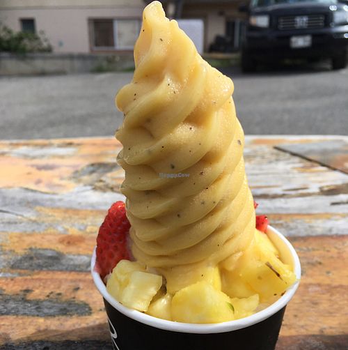 liliko'i soft serve with strawberries, coconut, and quinoa puffs  at Banan - Diamond Head in Honolulu