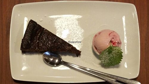 Chocolate Cake and Raspberry Vegan Ice Cream at GYVAS baras in Vilnius