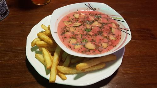 Cold beetroot soup at GYVAS baras in Vilnius