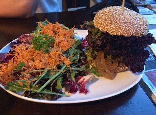 veggie burger with roasted veggies at Roots in Dresden
