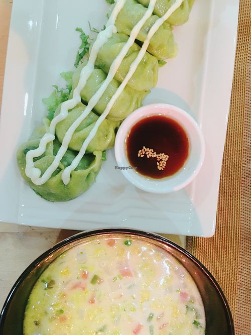 light soup & dumplings (gyoza) at Loving Hut - Juulchin St in Ulaanbaatar