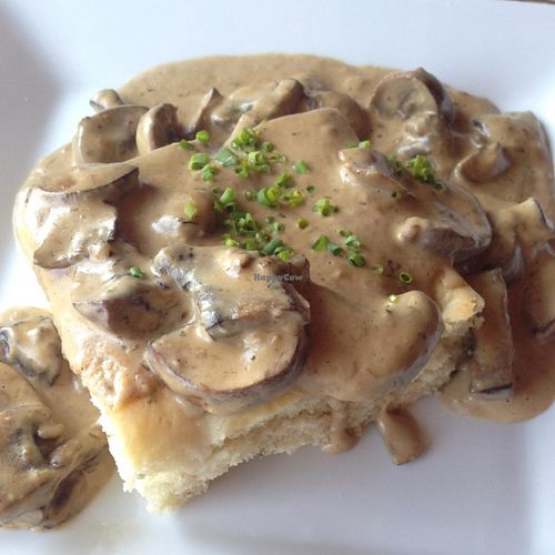 Focaccia bread with mushroom ragu   at Vegetable in Studio City