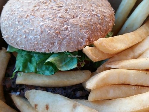 black bean burger to go at The Vegan Joint - DTLA in Los Angeles