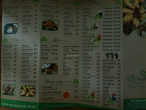 Menu page 1 at 3 La Vegetarian in Ho Chi Minh City