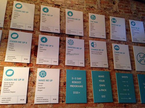 Menu boards for each jrink at Jrink Juicery - 14th St in Washington