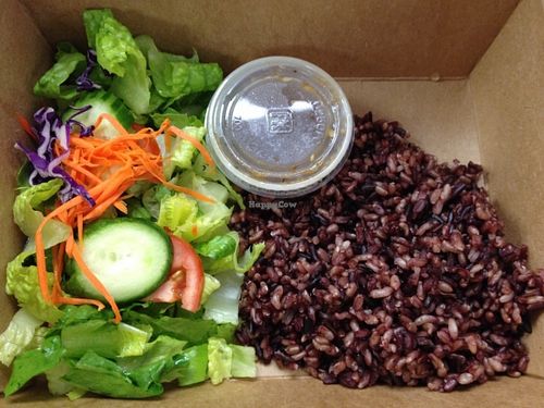 side salad and rice for the curry (carry-out order) at Vegan House in Phoenix
