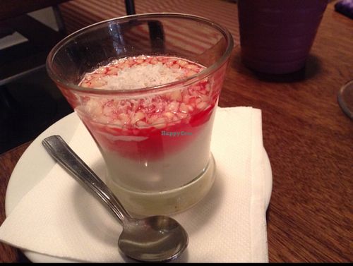 Vegan soya desert at Hummus in Barcelona