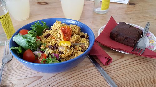 vegan couscous salad and brownie at The Cornerhouse Cafe in Berwick-upon-tweed