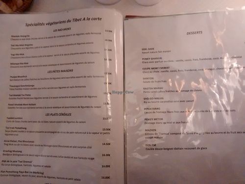 menu at Pema Thang in Paris