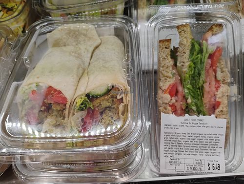 Falafel wrap and veggie hummus sandwich at Whole Foods Market in West Palm Beach