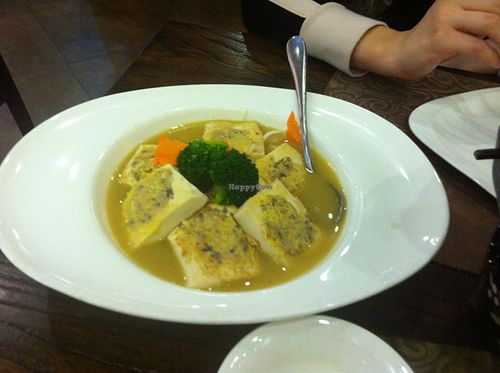 Mushroom stuffed tofu (uses eggs) at Spring Vegetarian in Shanghai