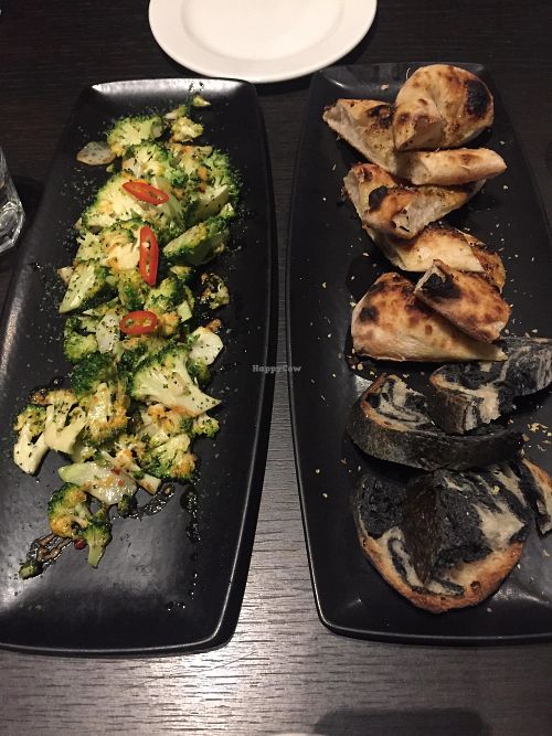 Broccoli starter and garlic bread at FED by Water in East London