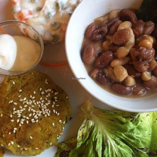 sesame falafel, mixed beans, and mayo salad at Selezione Naturale in Turin