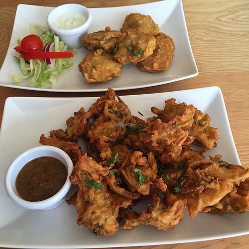 Mixed vegetable Pakora and aloo tikki. at Ranjit's Kitchen in Glasgow