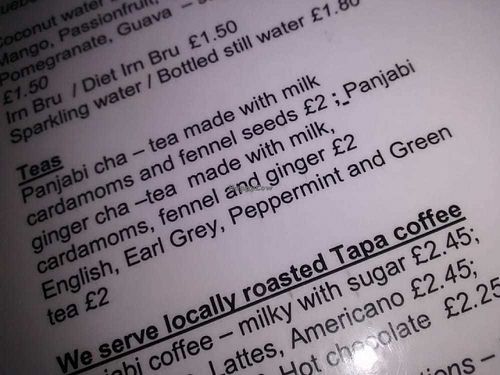 Cha available with almond milk or soya at Ranjit's Kitchen in Glasgow