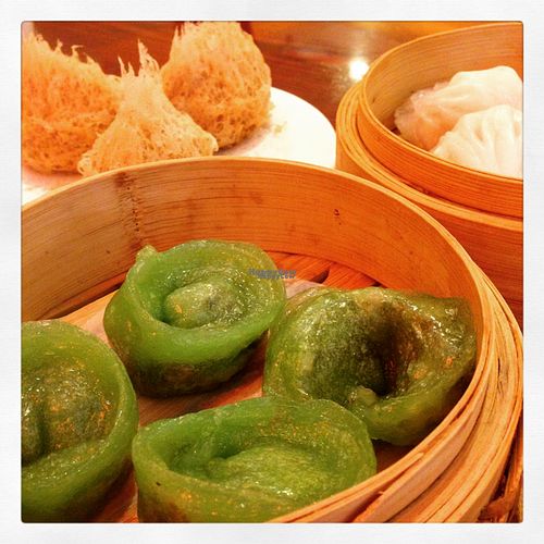 jade dumplings, shrimp dumplings, fried taro at Bodhi Kosher Vegetarian Restaurant in New York City