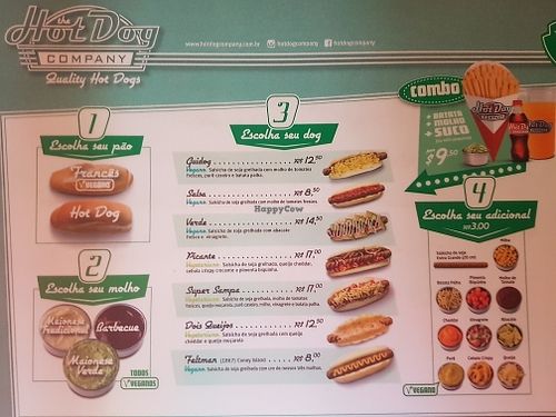 vegetarian and vegan menu at Hot Dog Company in Sao Paulo