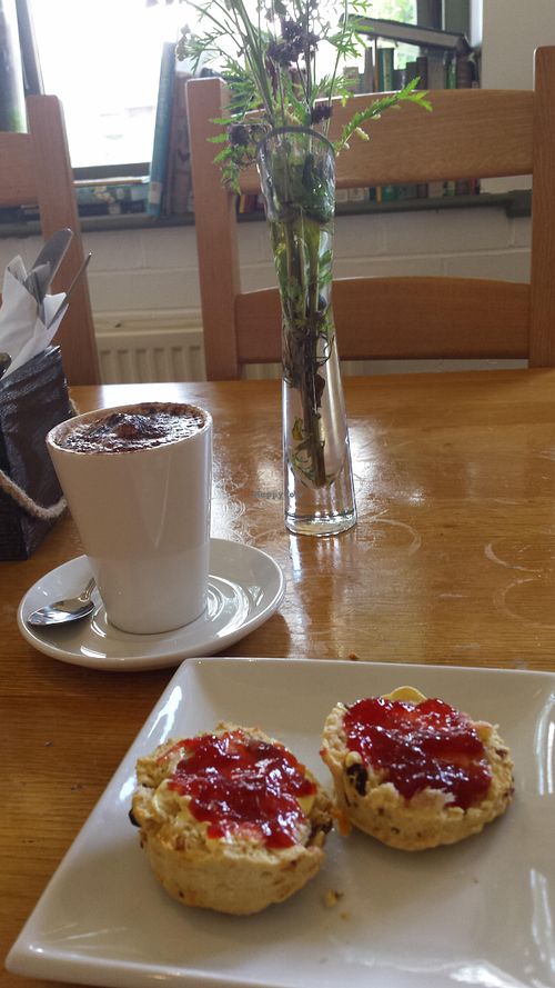 Vegan scones and hot chocolate at Fusca Cafe in Coventry
