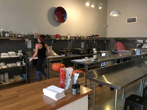 Open kitchen concept- immaculate at Pulp + Sprout Juice Bar and Vegan Cafe in Asheville
