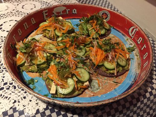 Vegan tostadas - aguachile de tofu at La Tortilleria in Kensington