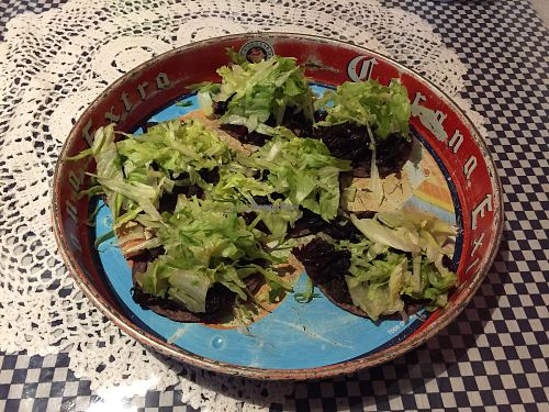 Vegan tostadas - flor de Jamaica at La Tortilleria in Kensington