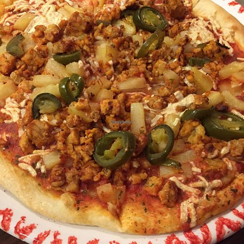 piquante pineapple pizza. tempeh sausage was excellent! at VegeNation in Las Vegas