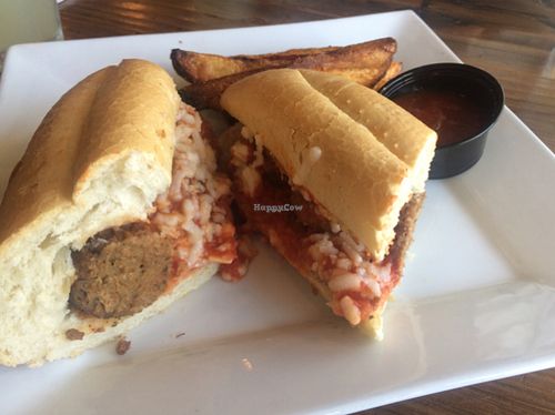 Daniel Negreanu meatball sandwich with house made fries and ketchup  at VegeNation in Las Vegas