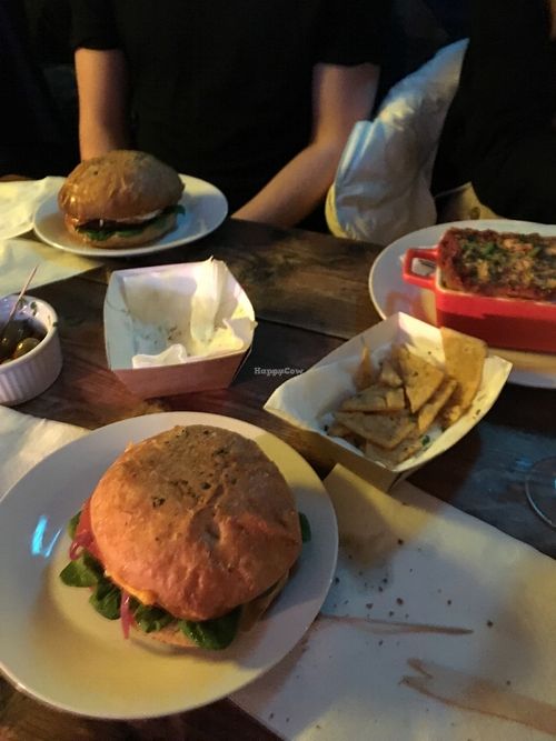 Cheeseburger, lasagna and panelle  at Just FaB - Food Bus in East London