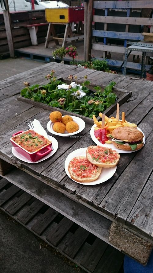 lasagne, arancini, bruschette and burger at Just FaB - Food Bus in East London