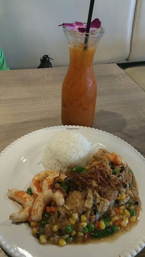 Shrimp In Lobster Sauce & Thai Tea at The Purple Mint - El Cajon Blvd in San Diego