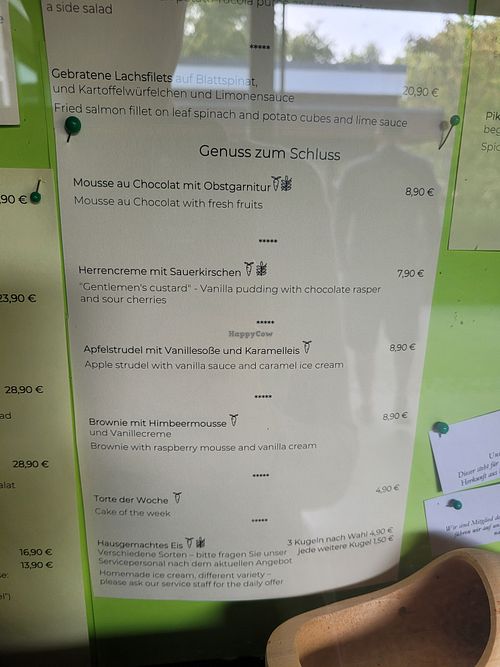 Dessert menu. Desserts are all vegan in the restaurant at Landhaus Beckmann in Kalkar