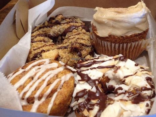 French toasty cupcake, samoa and coffee crunch donuts are great. The cinnamon roll was hard and stale. at Walt Disney World - Erin McKenna's Bakery in Lake Buena Vista