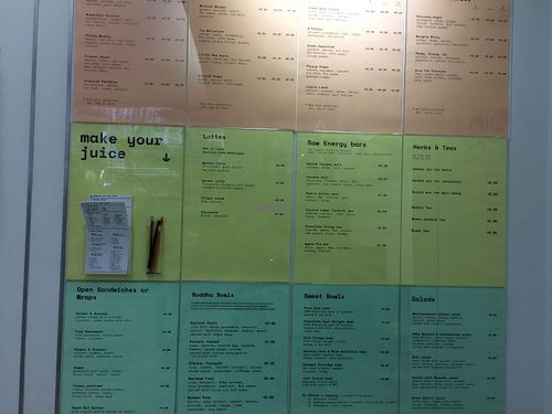 Full menu  at PURE Juice Bar in Athens