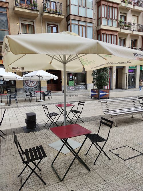 Lots of seating outside at La Camelia Vegan Bar in Bilbao
