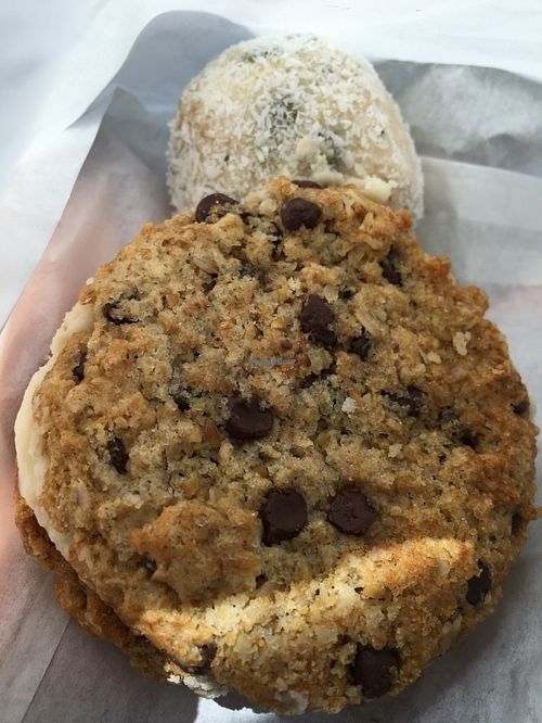 Vegan oatmeal chocolate chip sandwich cookie at Harmony Bakery in Baltimore