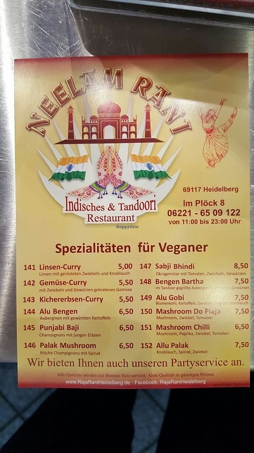 Vegan Menu at Raja Rani in Heidelberg